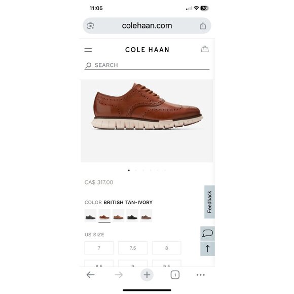 COLE HAAN ZERØGRAND Classic Tan Leather Wingtip Brouge Oxford Men's Shoes Sz 11 - Picture 2 of 9